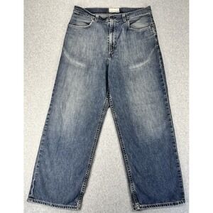 Vintage Old Navy Men's Mechanic Jeans 34x30 Blue Cotton Workwear y2k Wide Leg